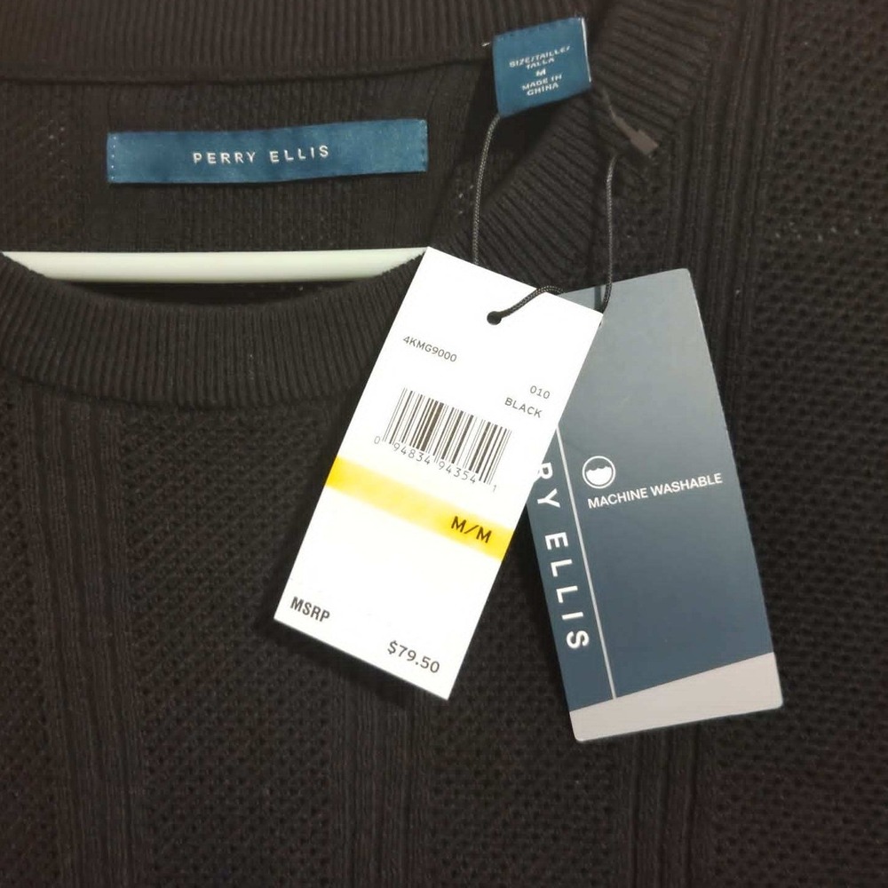 Perry Ellis Men's Short Sleeve Crew Neck Cable Knit Sweater Black Size Medium - Picture 2 of 4